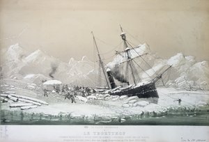 The Austrian Screw Steamer Tegetthof stuck in ice and attacked by Polar bears during the voyage of exploration to the North Pole 1872-4 by French School