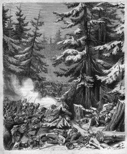 The Battle of Hohenlinden (near Munich, Germany) on 12 Frimaire, IX (3 December 1800) between the French troops of General Jean Victor Moreau and the Austrian and Bavarian forces commanded by Archduke Jean-Baptiste of Austria. by French School