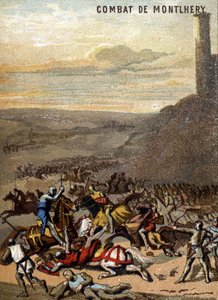 The Battle of Montlhery (1227): The kingdoms and the feodalite - Blanche de Castille, regente of his son Louis IX matte the revolt of the great feudal. Chromolithography of the Series Patriotic Education through Image by French School