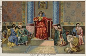 The Byzantine Emperor Justinian I Dictating the Pandects, 6th Century by French School