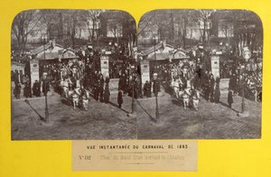 The Carnival of 1863 in Paris, the fat ox float leaving the slaughterhouse, stereoscopic view, 1863 by French School