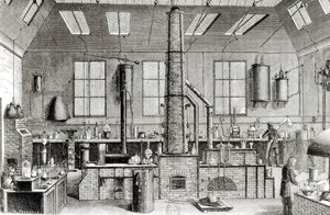 The Chemistry Laboratory of a School in Paris, from Almanach du Magasin Pittoresque, 1870 by French School