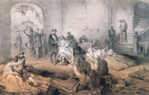 The Emperor Napoleon III visiting wounded soldiers after the Battle of Solferino, 24th June 1859