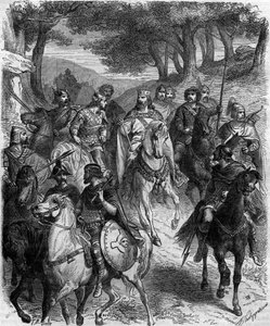 The French lords at the assembly of Quiercy: the capitulary of Quierzy (founding articles of feudalism by the heredity of honours), promulgated on 14 June 877 at Quierzy sur Oise by Charles the Bald to regulate the smooth running of his empire while he was by French School