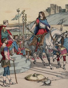 The Gallic chief Vercingetorix surrendering to the Roman chief Julius Caesar after the battle of Alesia in 52 BC by French School