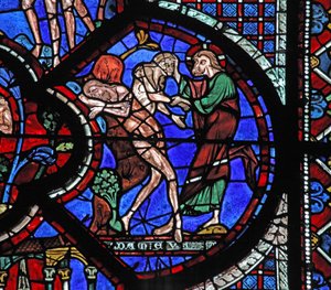 The Good Samaritan Window: God Creates Woman from the Rib of the Sleeping Adam by French School