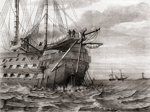 The HMS Agamemnon laying the transatlantic telegraph cable, 2 August