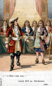 The King of France Louis XIV declared to parliament in 1661: The State is me! by French School