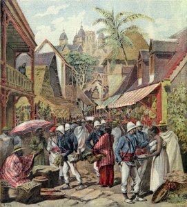 The Madagascar Expedition, French soldiers in a street in Tananarive, 1895