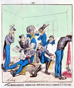 The Maréchaussée Versailles learns that she won the victory... Cartoon about the Paris Commune, circa 1870