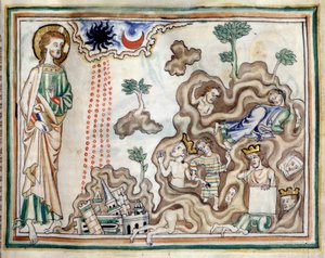 The Opening of the Sixth Seal: An Earthquake Takes Place and the Sun Turns Black. The Moon Becomes Blood Red. Kings, Lords and Rich Men Take Refuge in the Caves, Miniature from 