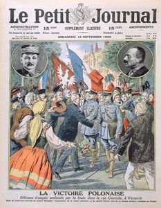 The Polish Victory, French officers being acclaimed by the crowd in the Central Street in Warsaw, cover illustration of Le Petit Journal, 12th September 1920 by French School