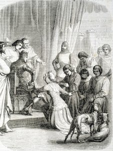 The Queen of England (Philippa de Hainaut) asks thanks to her husband Edward III for the inhabitants of Calais (episode of the 6 bourgeois of Calais) by French School
