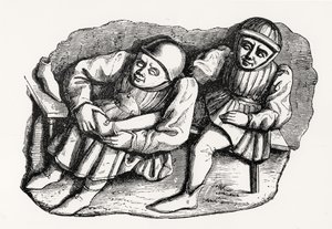 The Shoemaker and his Customer, copied from one of the Misericordia Stalls in the Choir of Rouen Cathedral, illustration from Science and Literature in the Middle Ages and the Renaissance by French School