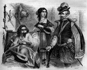 The Spanish writer Miguel de Cervantes Saavedra at home in 1614 by French School
