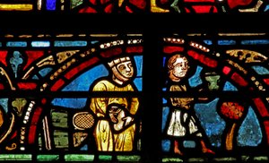 The St Lubin Window: Donors - Wine Makers: He Serves the Wine, She Holds the Money Bag by French School