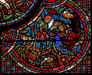 The St Lubin Window: His Education - A Monk Gives Him a Belt with an Inscribed Alphabet