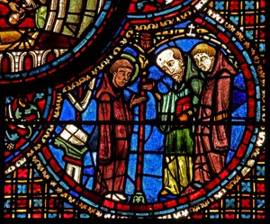 The St Lubin Window: His Meditations Are Interrupted by Two Monks by French School