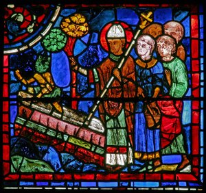 The St Martin window: the saint exorcises a demon from the tomb by French School