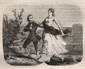 The Swiss Philosopher Jean-Jacques Rousseau (1712-1778) Helped Mademoiselle Galley Cross a Stream. Engraving from 1871 in 
