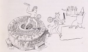 The Temalacati, or Gladiatorial Stone, from the Codex Ramirez, from 