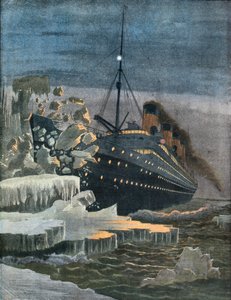 The Titanic Collides with an Iceberg by French School