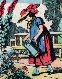 The activities for girls from good families: learning gardening - Epinal picture - 19th century by French School