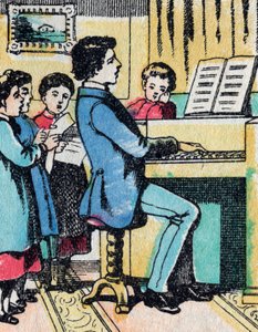 The activities for girls from good families: learning of music - Epinal picture - 19th century by French School