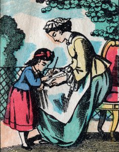 The activities for girls from good families: lesson of reading - Epinal picture - 19th century