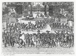 The arrival of Mehmed Celebi Efendi, ambassador of Sultan Ahmed III of Turkey, at the Tuileries to be received by Louis XV in 1721 by French School