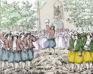 The beginning of a game of soule (football) in Brittany in the middle of the 19th century