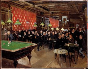 The circle of the republican union: members of the republican union met at the cafe to chat, play billiards at the time of the 3rd Republic by French School