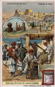 The city and armourers of the city of Herat in Afghanistan and the tomb of the Shah Rukh. Chromolithography of the 19th century by French School