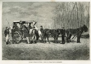 The Course or Diligence on the Horse of the Prairies, Drawing by A. Dupuis, to Illustrate the Story of an Excursion to Canada and the Northern Red River, in 1873, by H. de Lamotte. Engraving in Le Tour du Monde by French School