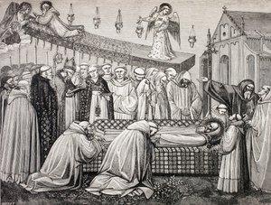 The death of St. Benedict of Nursia in the Abbey of Monte Cassino, from 