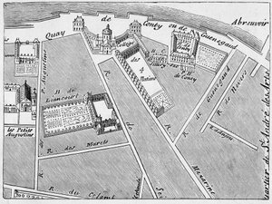 The District of the College des Quatre Nations (Four Nations) and the Hotel Conti-Fac-Simile in the Plan of J. de la Caille by French School