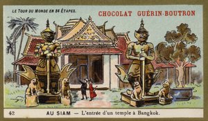 The entrance of a temple in Bangkok, Siam by French School