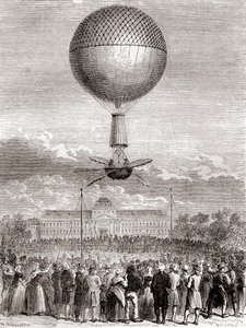 The First Successful Balloon Flight of Jean-Pierre François Blanchard on 2 March 1784, in a Hydrogen Gas Balloon Launched from the Champ de Mars, Paris, France, from Les Merveilles de la Science, Published c.1870