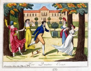 The Game of the Four Corners. Engraving Early 19th Century by French School