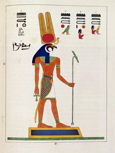 The god Mandou, illustration from Pantheon egyptien: collection of mythological characters of ancient Egypt, by Jean-Francois Champollion, published c.1986 by French School