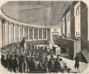 The grand amphitheatre during a contest at the school of law in Paris - Engraving in 