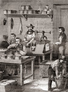 The manufacture of gun cotton in the 19th century, from Les Merveilles de la Science, published c.1870 (engraving) by French School