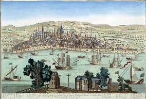The port and city of Bordeaux by French School