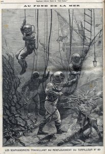 The Scaphandlers Working on the Bailout of Torpedo 83 that had Sunk in Douarnenez Bay in Finistere in Brittany, in 