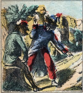 The sick lion and the fox. Fables by Jean de La Fontaine. Epinal imaging from the end of the 19th century by French School