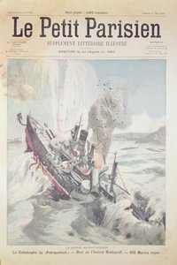 The sinking of the Russian flagship Petropavlovsk on 13 April, 1904, cover illustration of Le Petit Parisien, 1 May, 1904 by French School
