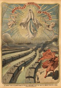 The trains destined for the national pilgrimage of Lourdes are greeted by the figure of Mary