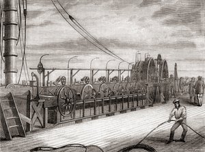 The Transatlantic Telegraph Cable Unwinding Unit Aboard the S.S. Great Eastern by French School