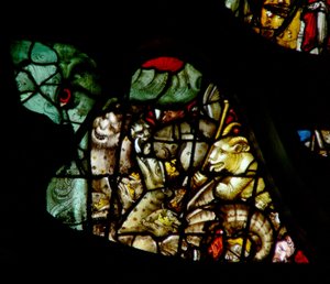 The West Rose Window Depicting a Scene from the Book of Revelation: Seven-Headed Beast and the Two-Horned Beast Being Cast into the Lake of Fire Burning with Brimstone