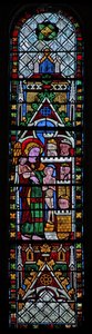 The west window depicting a scene from the Last Judgement: the Elect being taken to heaven? by French School